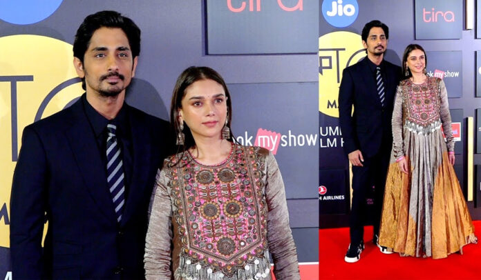 Aditi Rao Hydari and Siddharth clicked at the Mumbai Film Festival last evening