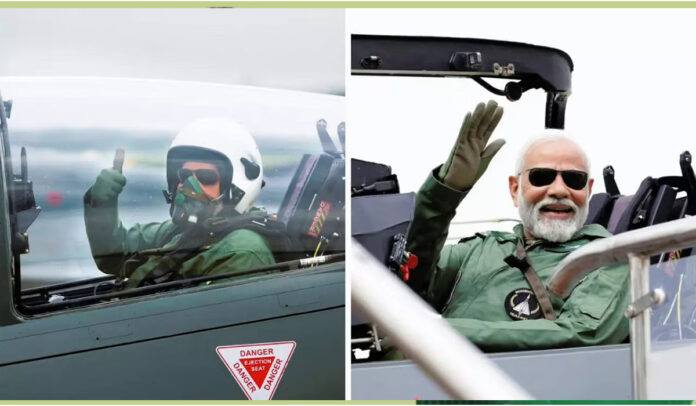 Prime Minister Narendra Modi Takes Historic Tejas Flight, Boosting India's Aerospace Pride.